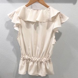 Elle Tops - Elle Ivory Ruffle Blouse with Button Loops Size S Elle Tops - Elle Ivory Ruffle Blouse with Button Loops Size S